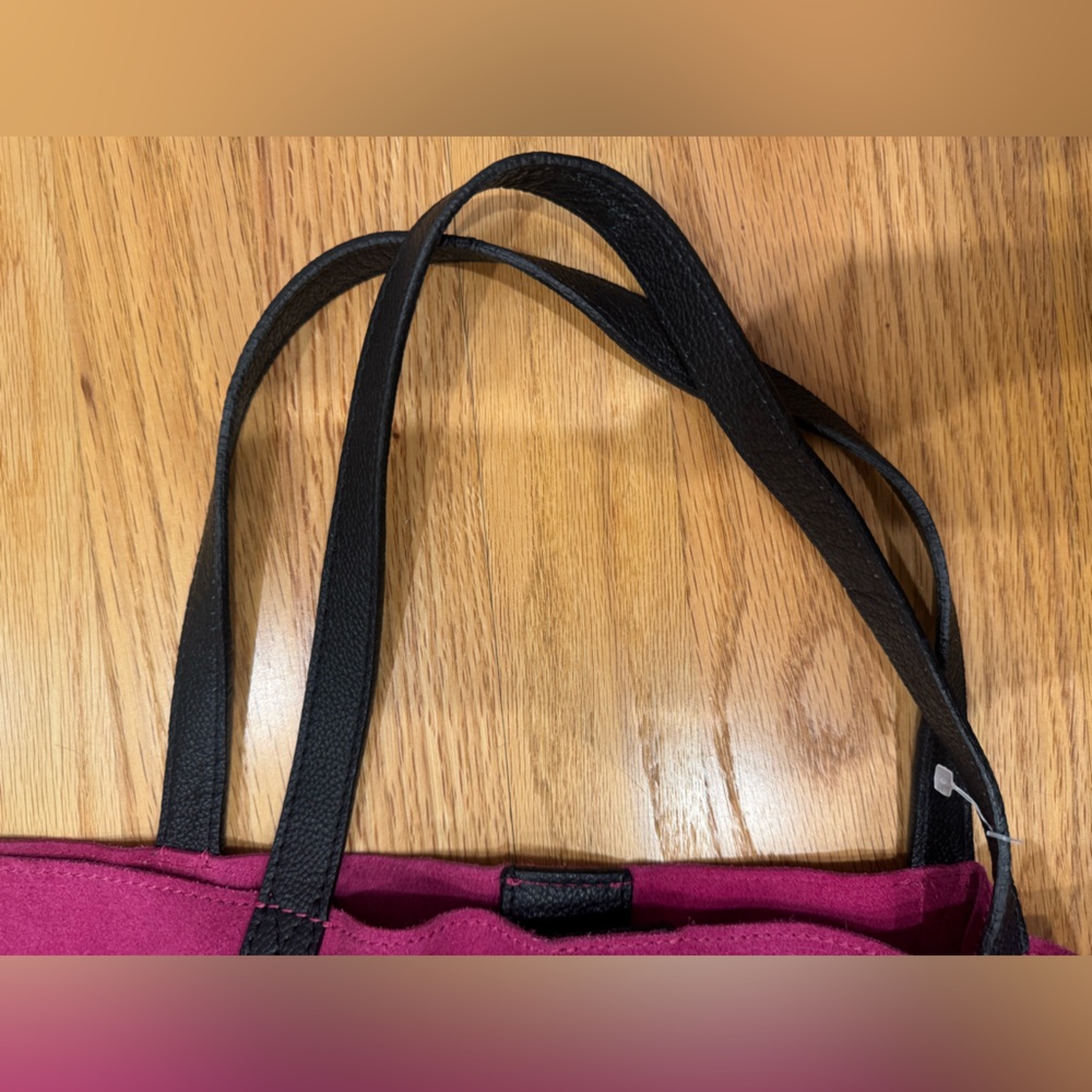 Mark & Graham Boho Tote Hot Pink Fuchsia Suede leather Handbag Purse Monogram K - Picture 9 of 9